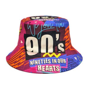 Wholesale Retro 90s Cartoon Print Reversible Bucket Hat Sun Protection Fashion Accessory