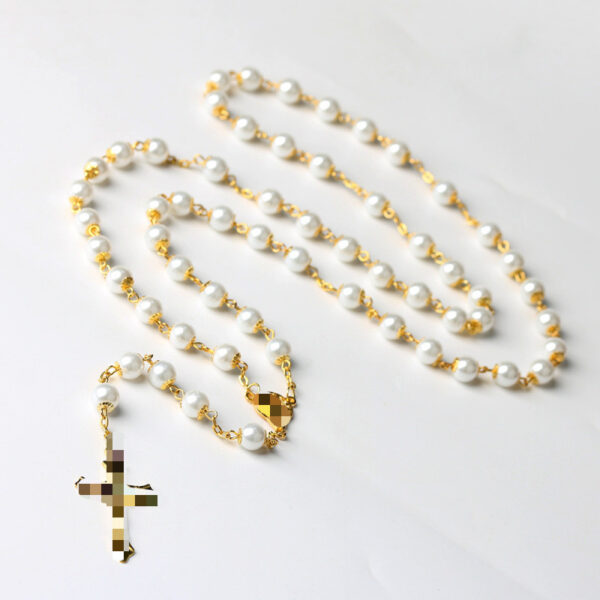 oly-7db31ab84ca46826c2ab969a99c4663e Wholesale Cross Pearl Necklace 8mm Gold Pearl Pendant Ball Chain Fashion Accessory for Boutique Resale