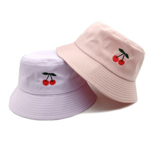 Wholesale Cherry Embroidered Bucket Hat for Outdoor Sun Protection Chic Fashion Accessory