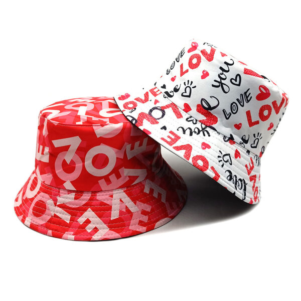 oly-7dbe441fed38b6834a2e0055ff253402 Wholesale Valentine's Heart Print Fisherman Hat Double Sided Sun Hat for Couples Casual Fashion