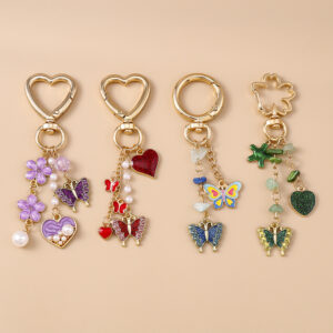 Wholesale Purple Butterfly Heart Keychain Zinc Alloy Wedding Gift Key Ring Decorative Accessory