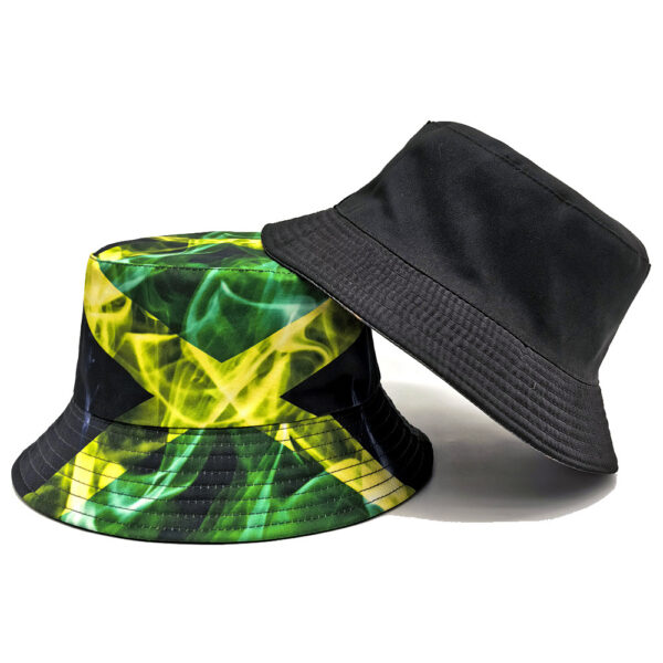 oly-7e27e73a1ac90a1b045e94e2a6980ec2 Wholesale Chic Jamaica Flag Print Double Sided Bucket Hat Outdoor Sun Hat for Resale