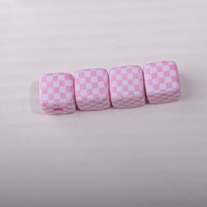 W354 pink plaid square beads