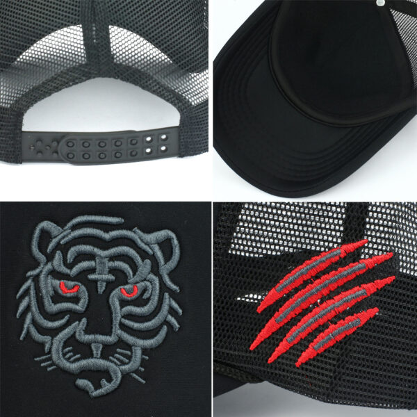 Wholesale Tiger Embroidery Mesh Trucker Hat Adjustable Baseball Cap Trendy Fashion Accessory