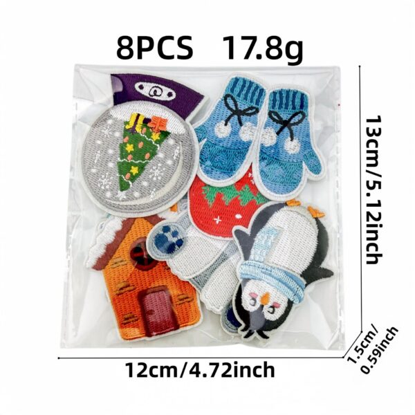 Wholesale Christmas Cartoon Snowflake Penguin Embroidered Patches Set of 8 Polyester Thread Decorative Accent Craft Supply