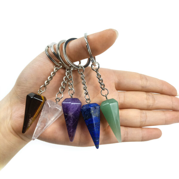 oly-7e78b07af116ade1aef6b042282ca0ab Wholesale Hexagonal Natural Stone Pendulum Keychain Stylish Car Key Accessory Gift