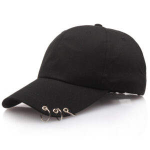 Wholesale Korean Style Three Ring Pin Baseball Cap Cotton Black Casual Hat for Adults