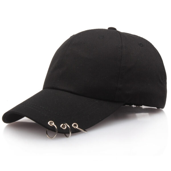 Wholesale Korean Style Three Ring Pin Baseball Cap Cotton Black Casual Hat for Adults