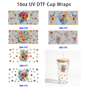 Wholesale 5pcs Vibrant Watercolor Floral 16oz Cup UV DTF Wraps