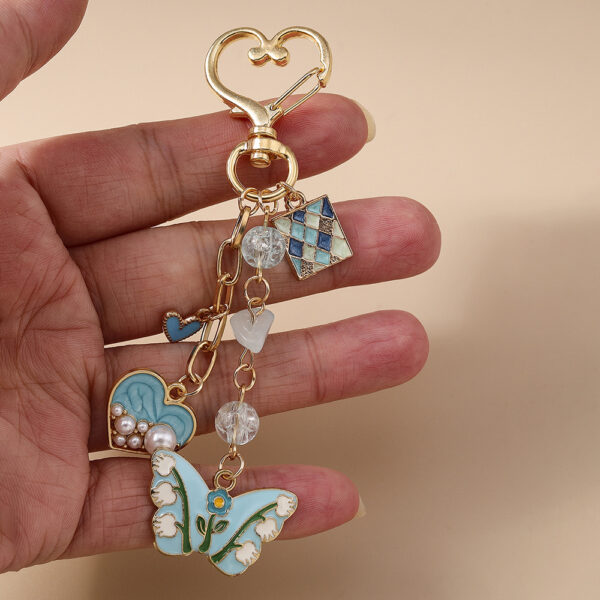 Wholesale Blue Zinc Alloy Heart Butterfly Keychain Trendy Bag Charm for Backpacks Bags