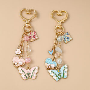 Wholesale Blue Zinc Alloy Heart Butterfly Keychain Trendy Bag Charm for Backpacks Bags