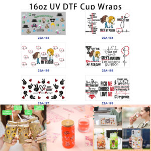 oly-7ef0260baa45c2dab244aeb3a2258a20 Wholesale 5pcs Retro Lab Male Portrait Medical Nurse Cartoon Heart EKG Line Mixed Graphic Print 16oz Cup UV DTF Wraps OLY Exclusive