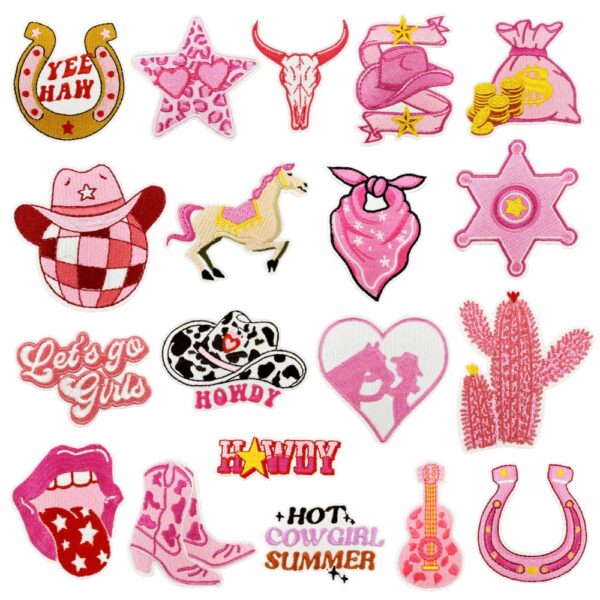 Wholesale Pink Cowgirl Cloth Patch Embroidered Sticker for Party DIY Accessory Gift Resale