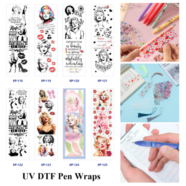 Wholesale 2/8/16pcs UV DTF Stickers Vintage Lady Portrait Lip Rose Text Print Pen and Bookmark Stickers OLY Exclusive