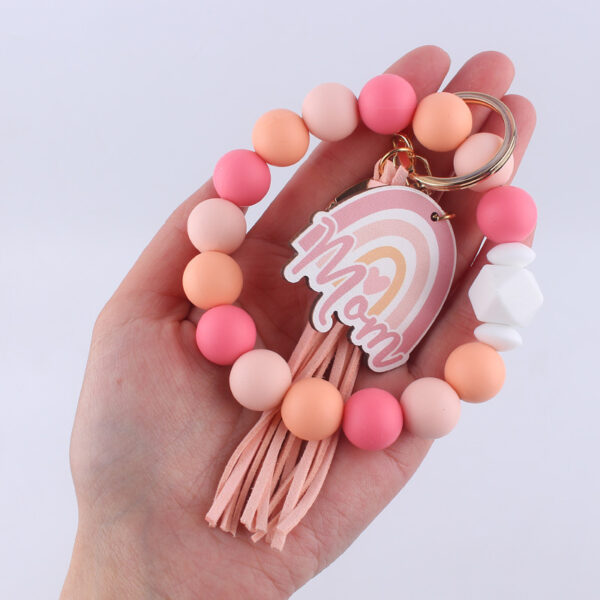 oly-7f7255547b899bc73818f0dda6fdcfe3 Wholesale American Style Leopard Print Silicone Bead Bracelet Keychain Pink Boutique Resale Accessory