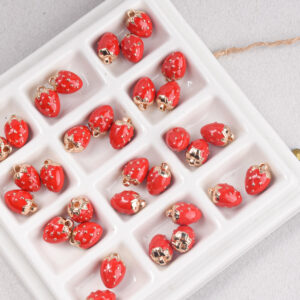 Wholesale Hand Painted Strawberry Pendant Zinc Alloy Jewelry Accessory for DIY Necklace Earring Phone Chain Boutique Resale