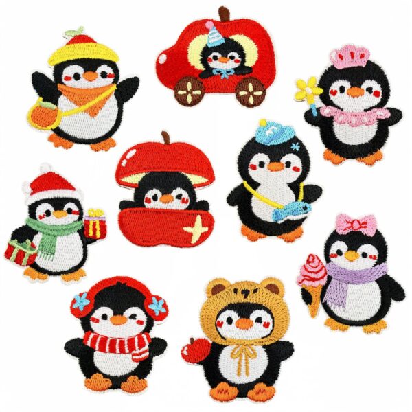 oly-7fae3489fbb562881a63a573ae09b3ac Wholesale Trendy Cartoon Penguin Embroidered Cloth Patch Set 9pcs Polyester Thread Decorative Accessory for DIY