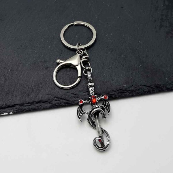 Wholesale Dragon Sword Keychain Pendant Retro Silver Red Zinc Alloy Punk Style Car Key Accessory