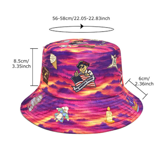 Wholesale Stylish Cartoon Print Bucket Hat Tie Dye Sun Protection Fashion Accessory for Resale