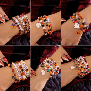 Wholesale Alloy 6 Pack Halloween Bracelet Set Cute Bat Ghost Stackable Jewelry Accessory
