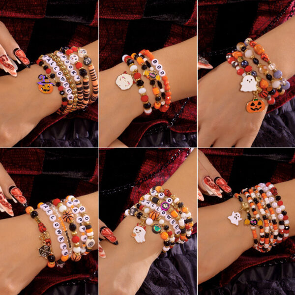 Wholesale Alloy 6 Pack Halloween Bracelet Set Cute Bat Ghost Stackable Jewelry Accessory