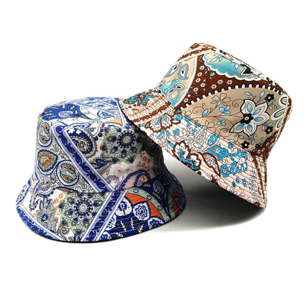 oly-802e7b51f95fa7b411bb45ffe435cfaf Wholesale Paisley Print Color Block Double Sided Bucket Hat Casual Sun Hat for Women