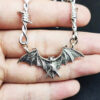 Wholesale Alloy Gothic Thorn Chain Necklace Vintage Bat Pendant Jewelry Accessory Trendy Gift for Halloween or Everyday Wear