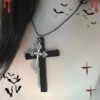 oly-804b896e2fa24d12b6ecf065c2741358 Wholesale Alloy Double Pendant Wooden Cross Necklace Long Chain Gothic Style Fashion Accessory for Resale