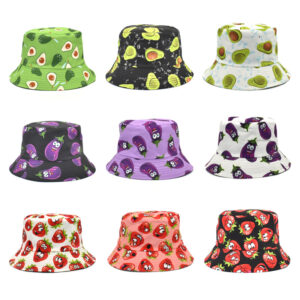 Wholesale Fashion Double Sided Digital Print Fisherman Hat Avocado Green Fruit Pattern Sun Protection Summer Hat for Travel Gift