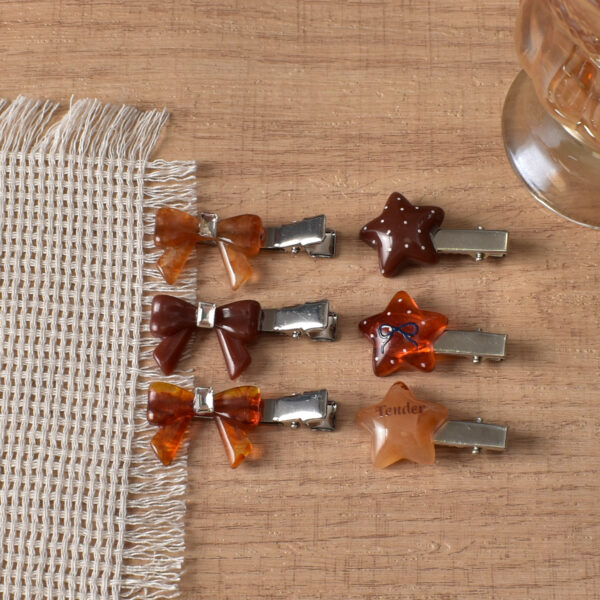 oly-80b1a66a3525cccc8f31c9f6e52fbb81 Wholesale 3-Pack! Caramel Color Cute Star Bow Hair Clips, Side Clips, Girly Duckbill Clips, Bangs Clips, Hair Accessories