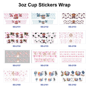Wholesale 8pcs Mixed Cartoon Cowgirl Cute Girl Music Note Print 3oz Cup Stickers Wrap