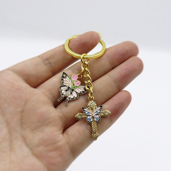oly-80e9c39ff85c5017d4d3ab24588d250b Wholesale European Style Cross Butterfly Keychain Pendant Decorative Bag Charm Car Key Accessory Gift