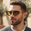 Wholesale Trendy Cat Eye Retro Oval Sunglasses UV400 Black Frame Gray Lens for Everyday Wear