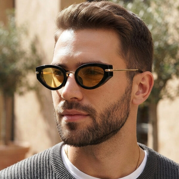 Wholesale Trendy Cat Eye Retro Oval Sunglasses UV400 Black Frame Gray Lens for Everyday Wear