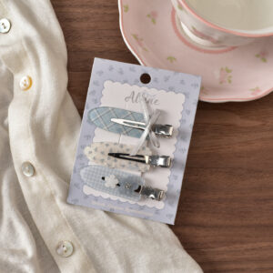 9# blue floral seamless hair clips - 3 piece set