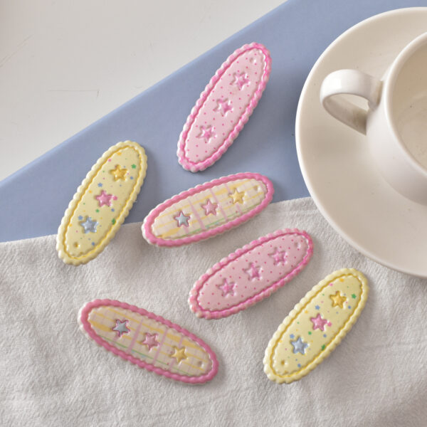 oly-819b387acea14cc7b92d67d9b3cee8b4 Wholesale Fashion Pink Plaid Star Print Oval Duckbill Hair Clip, Plastic Hair Accessory for Women