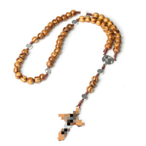 Wholesale Handmade Wooden Cross Rosary Necklace with Knots Trendy Jewelry Accessory