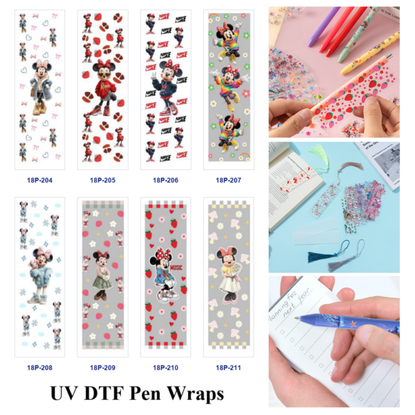 Wholesale 2/8/16pcs UV DTF Stickers Cartoon Bow Girl Strawberry Floral Print Pen and Bookmark Stickers OLY Exclusive
