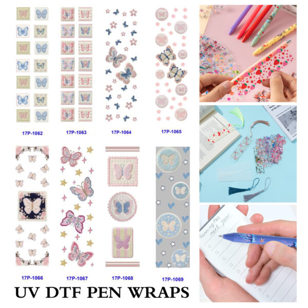 oly-81ceaa69ab51a5064f0b5d69fa53b765 Wholesale 2/8/16pcs UV DTF Stickers Embroidery Style Pastel Butterfly Square Frame Patterns Pen and Bookmark Stickers