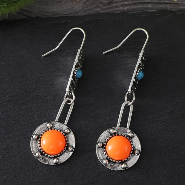 oly-81e45c00433f3a031ea28f2e6e0975c1 Wholesale Vintage Geometric Round Earrings with Natural Stone Distressed Finish for Jewelry Accessory Boutique Resale