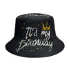 Wholesale Birthday Party Crown Pattern Bucket Hat Sun Protection Double Sided Unisex Hat for Everyday Wear