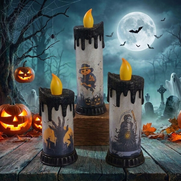 Wholesale Halloween Electronic Candle Lamp Set - Ghost Hand, Witch, Death Designs - Decorative Accent for Party, Gift or Boutique Resale