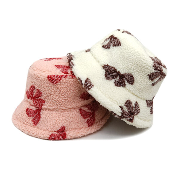 Wholesale Bow Jacquard Lamb Fleece Fisherman Hat Winter Bucket Hat