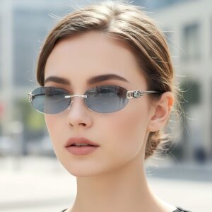 oly-825f72e8a3fcc59d4a5f121edf4b16e2 Wholesale Frameless Oval Sunglasses with Ring Detail for Travel Fashion Accessory