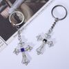 Wholesale European Style Cross Pendant Keychain Titanium Steel Rhinestone Dark Blue Fashion Accessory