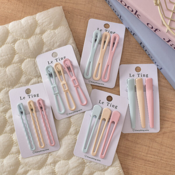 Wholesale Metal Duckbill Hair Clips 3-Pack Candy Color Water Drop Style Fashion Accessory