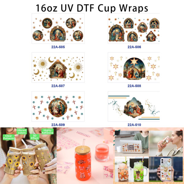 oly-82a48fac86eba3cad611e0c89f269ef4 Wholesale 5pcs Vintage Handpaint Golden Star Moon Countryside Figure Mixed Decor Prints 16oz Cup UV DTF Wraps