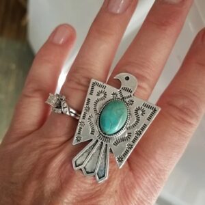 Wholesale Vintage Geometric Eagle Ring Silver Oval Turquoise Pattern Fashion Accessory