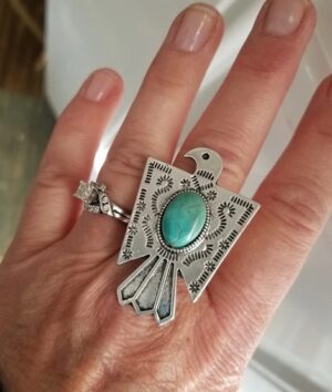 Wholesale Vintage Geometric Eagle Ring Silver Oval Turquoise Pattern Fashion Accessory