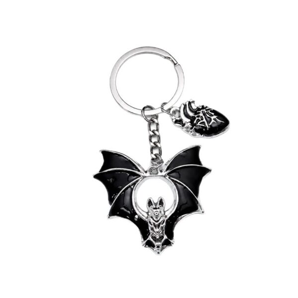 Wholesale Gothic Bat Heart Keychain for Car Keys Backpack Silver Metal Boutique Resale